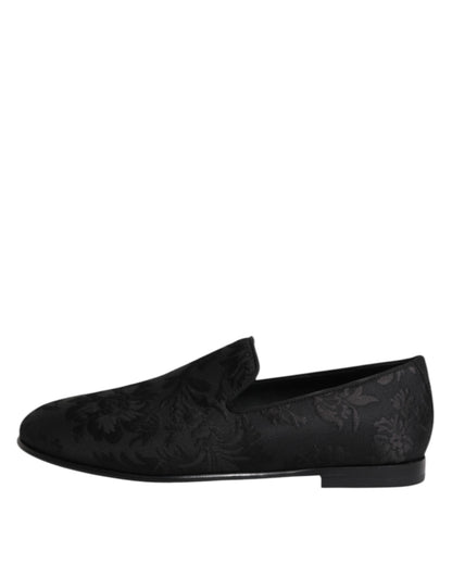 Dolce &amp; Gabbana – Schwarze Loafer aus Brokat mit Blumenmuster für Herren