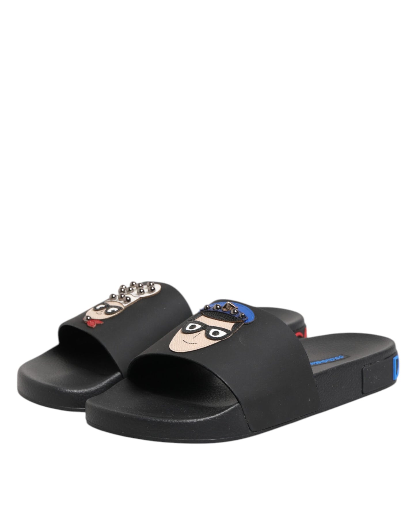 Dolce &amp; Gabbana – Schwarze Leder-Slides, flache Strandschuhe
