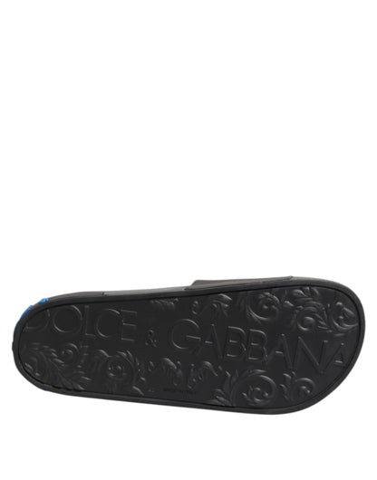 Dolce &amp; Gabbana – Schwarze Leder-Slides, flache Strandschuhe