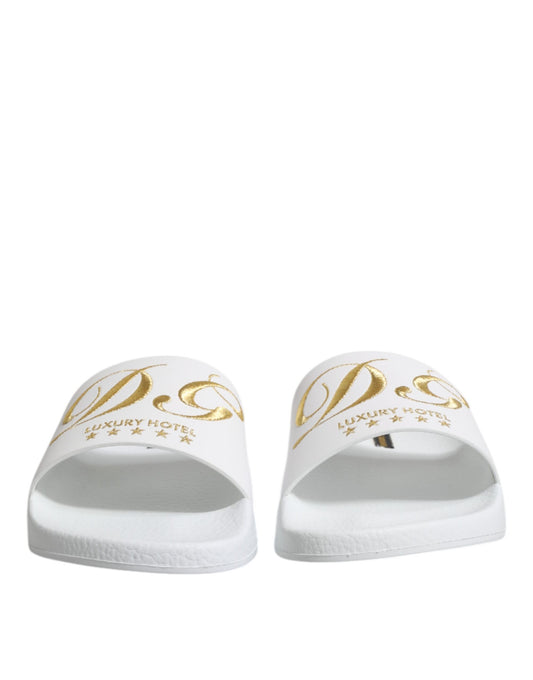 Dolce &amp; Gabbana Weiße Leder-Sandalen, Strandschuhe