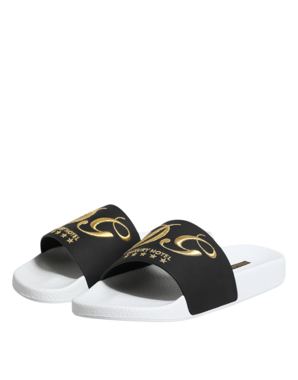 Dolce &amp; Gabbana Weiß Schwarz Leder Sandalen Beachwear Schuhe