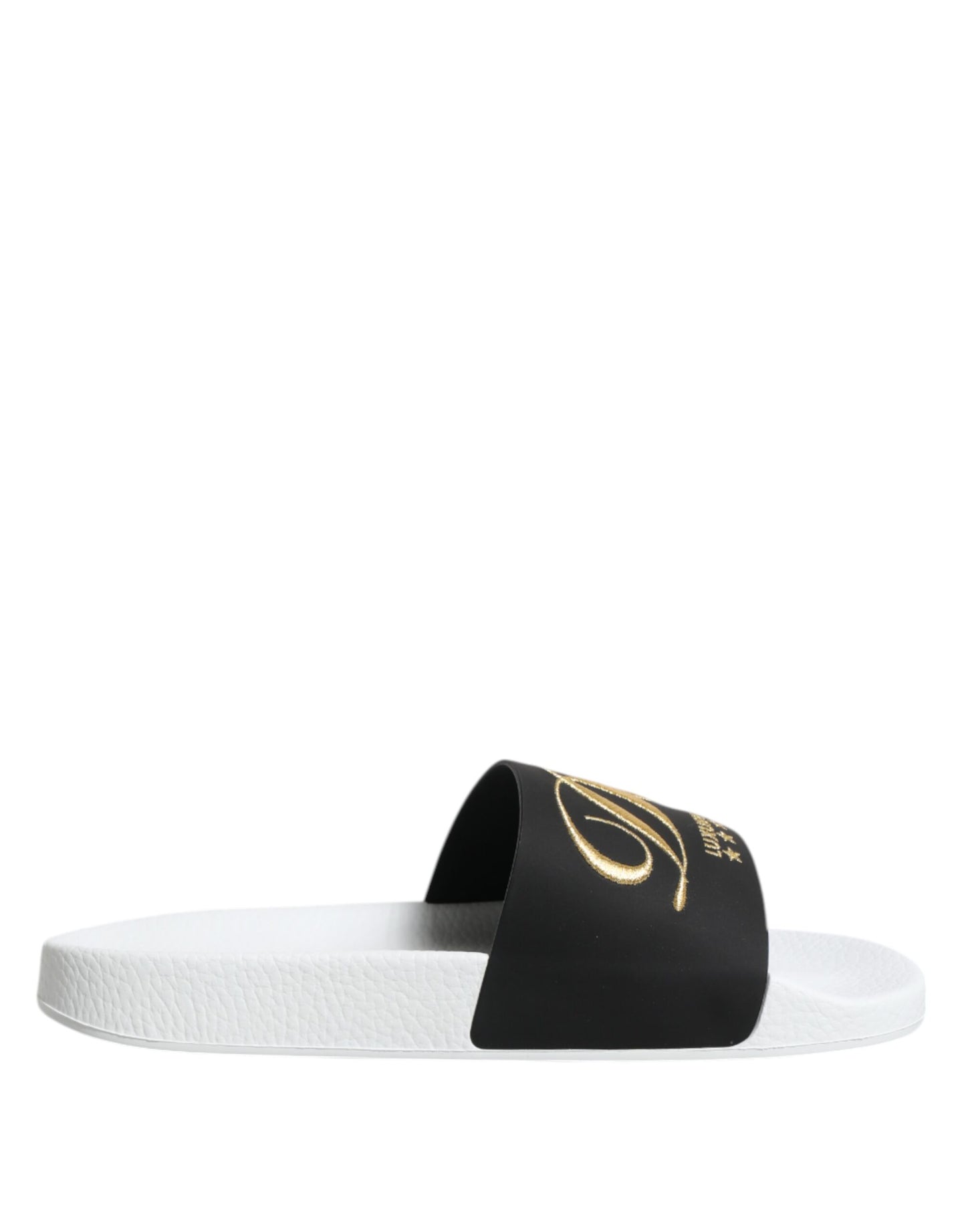 Dolce &amp; Gabbana Weiß Schwarz Leder Sandalen Beachwear Schuhe