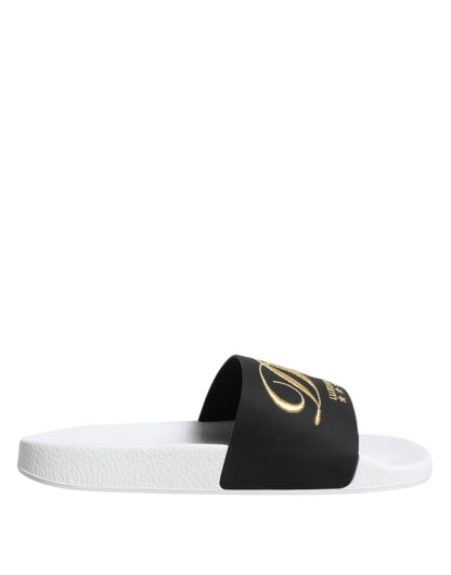 Dolce &amp; Gabbana Weiß Schwarz Leder Sandalen Beachwear Schuhe