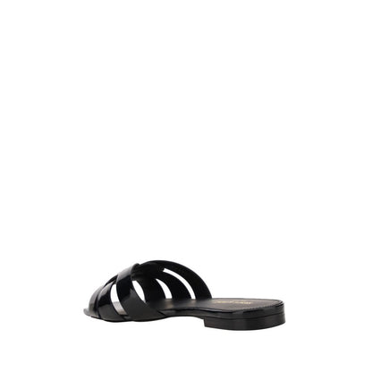 Saint Laurent Flache Sandalen aus schwarzem Kalbsleder (Bos Taurus)