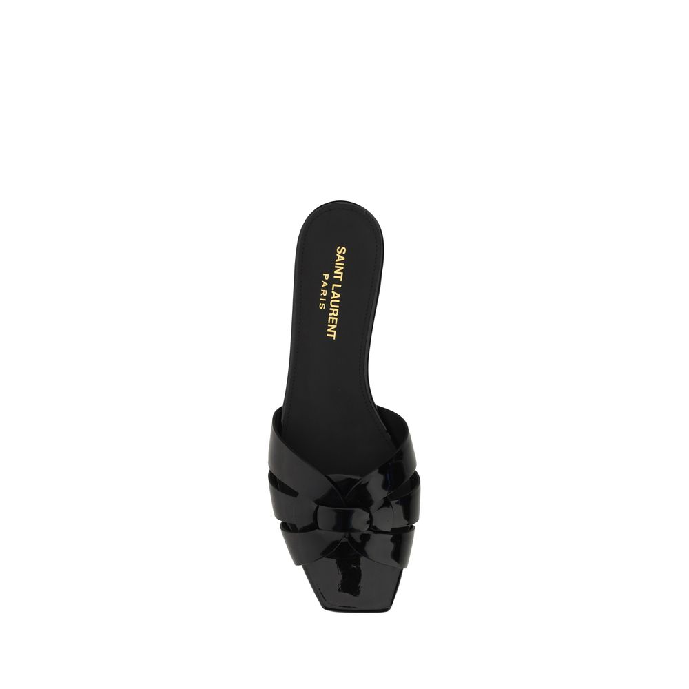 Saint Laurent Flache Sandalen aus schwarzem Kalbsleder (Bos Taurus)