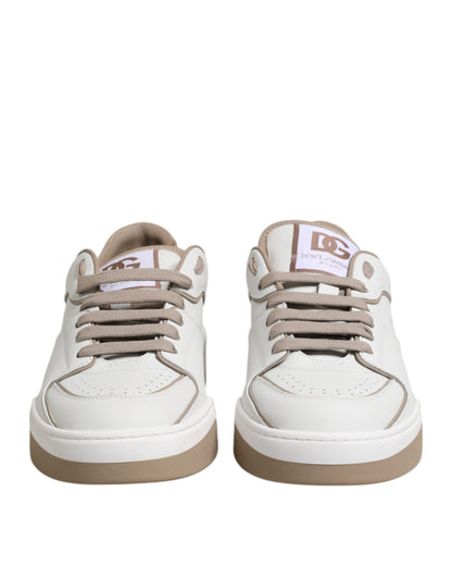 Dolce &amp; Gabbana Weiß Braun Leder Low Top Herren Sneakers Schuhe