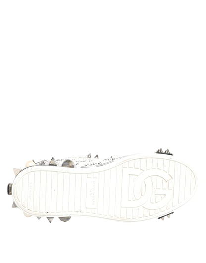 Dolce &amp; Gabbana – Weiße, bedruckte Low-Top-Sneakers mit Nieten