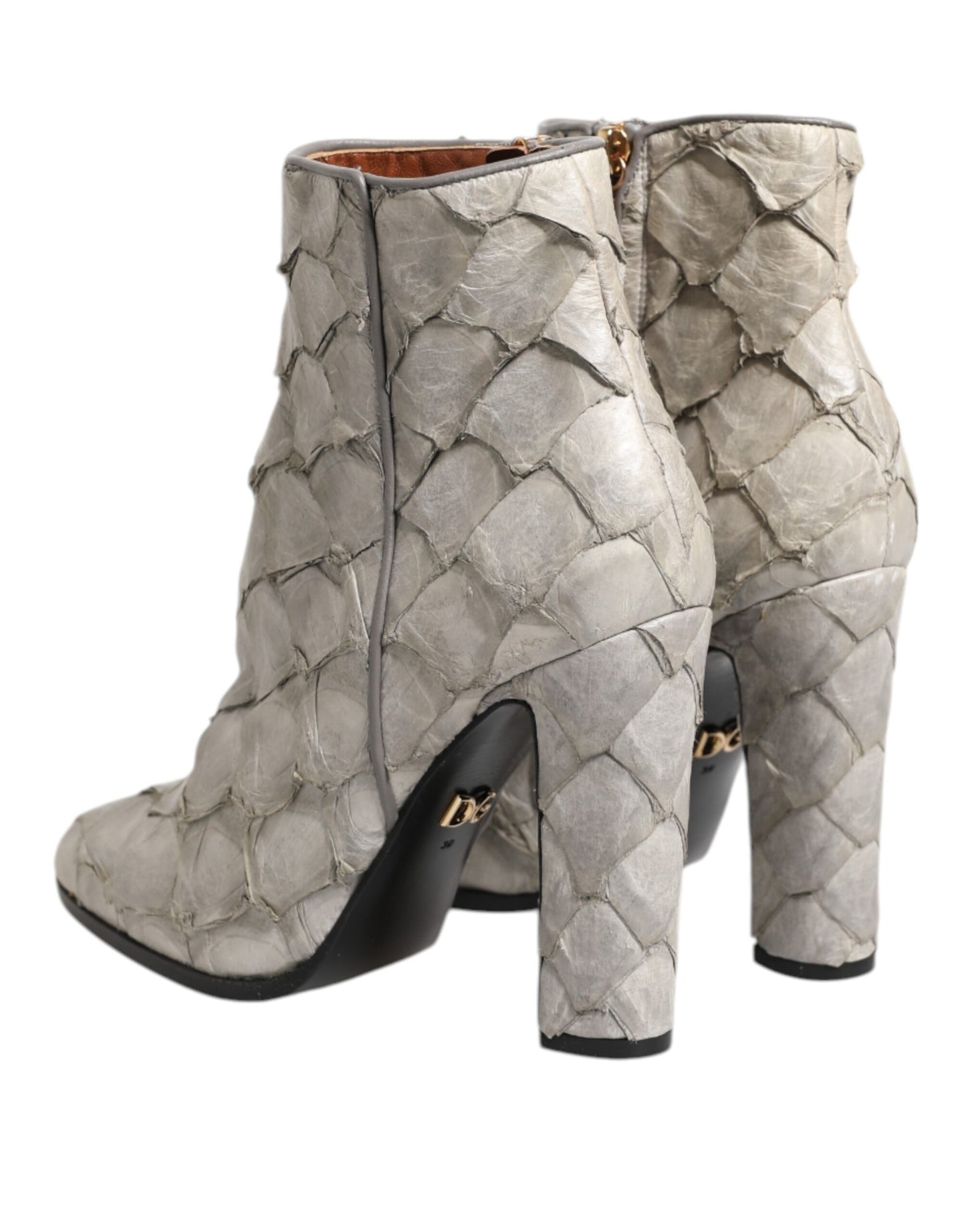 Dolce &amp; Gabbana Off White Leder Heels Ankle Boots Schuhe