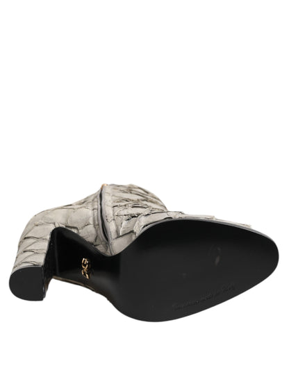 Dolce &amp; Gabbana Off White Leder Heels Ankle Boots Schuhe