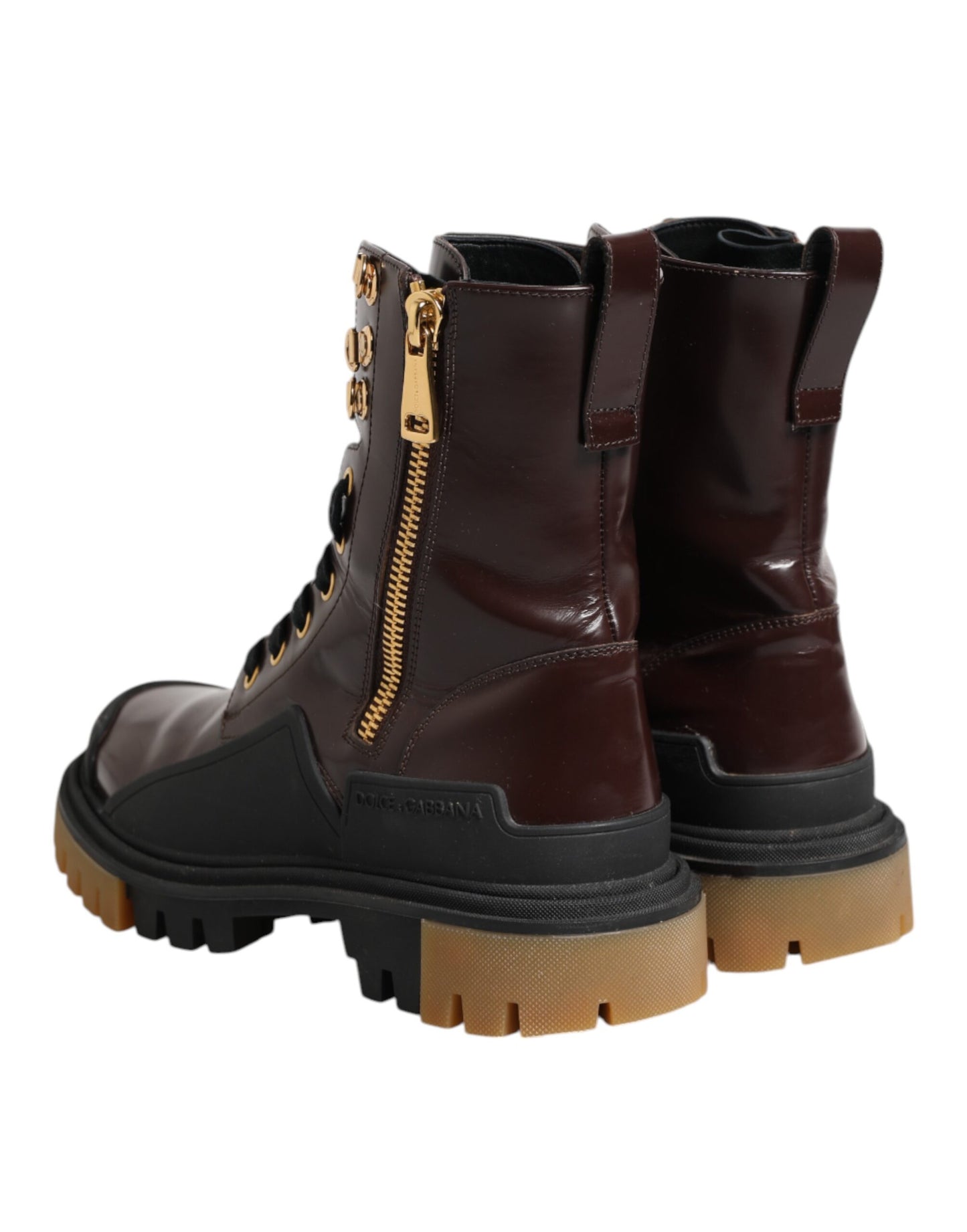 Dolce &amp; Gabbana – Kastanienbraune Bikerstiefel aus Leder mit halbhoher Wade
