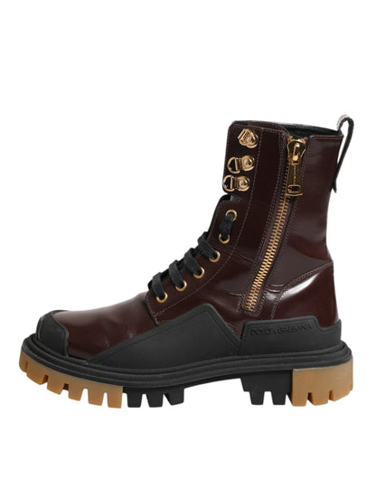 Dolce &amp; Gabbana – Kastanienbraune Bikerstiefel aus Leder mit halbhoher Wade