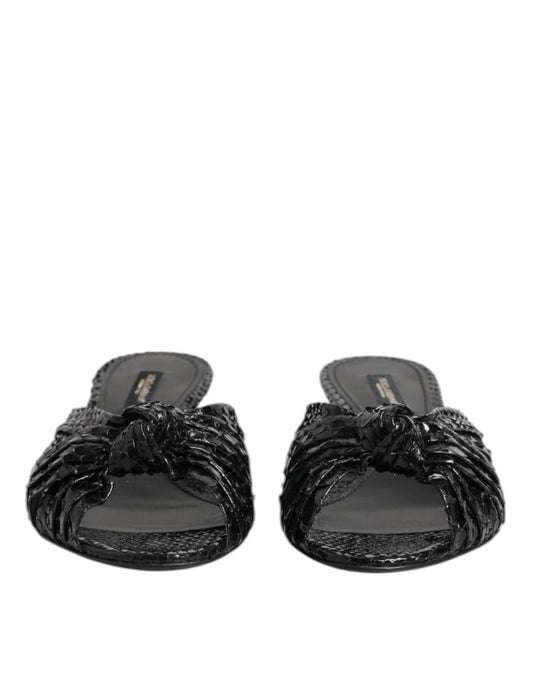 Dolce &amp; Gabbana Schwarze Leder Heels Slides Sandalen Schuhe