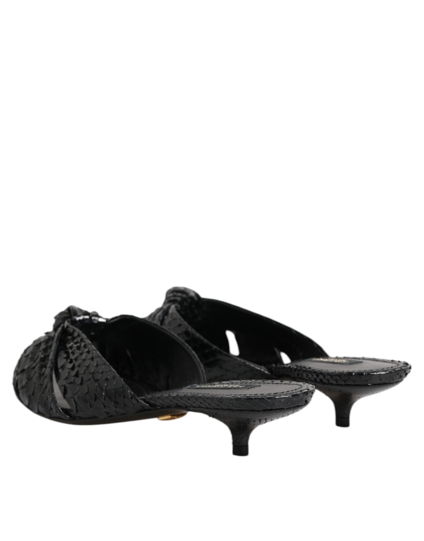 Dolce &amp; Gabbana Schwarze Leder Heels Slides Sandalen Schuhe