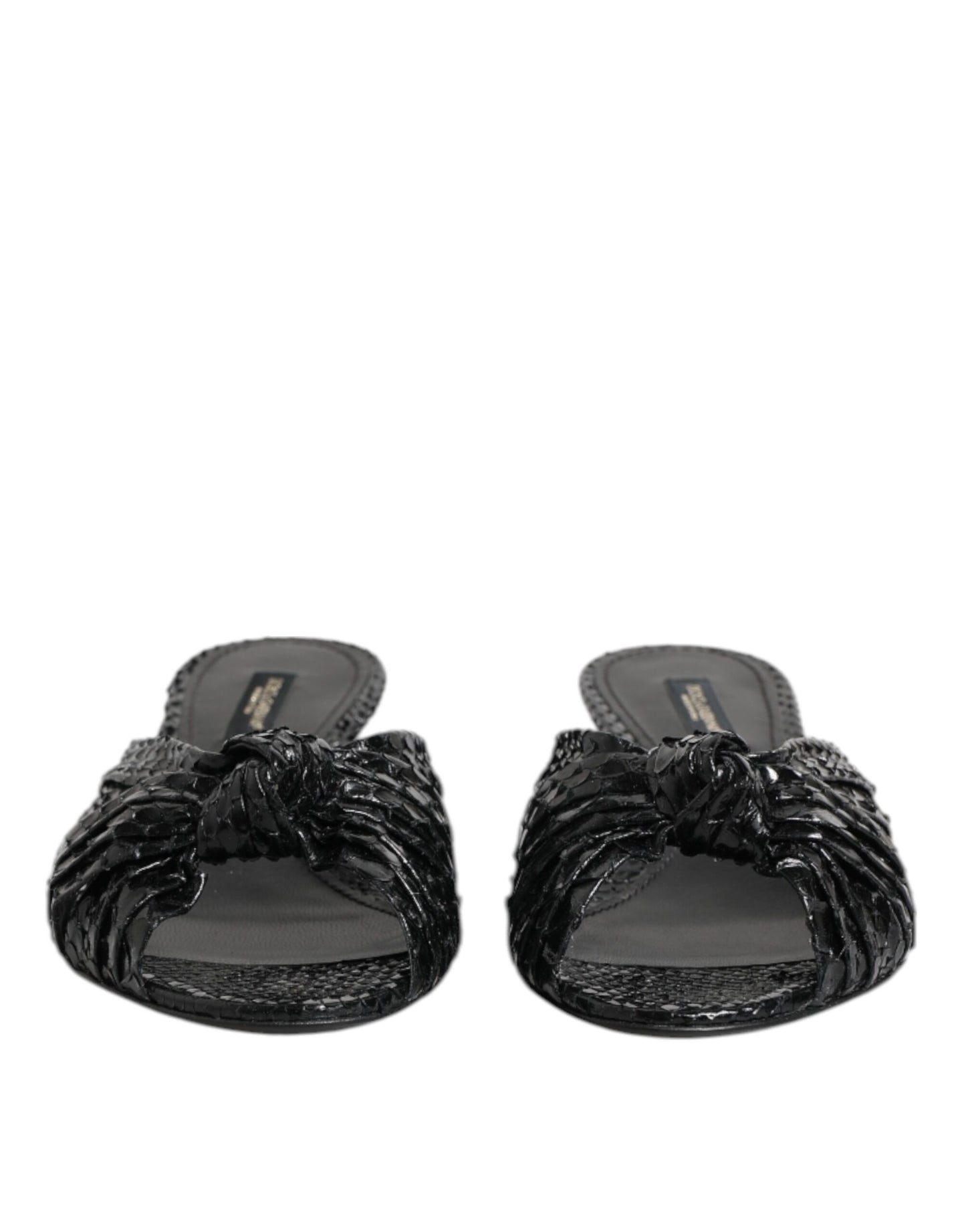 Dolce &amp; Gabbana Schwarze Leder Heels Slides Sandalen Schuhe