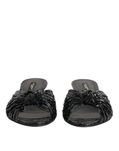 Dolce &amp; Gabbana Schwarze Leder Heels Slides Sandalen Schuhe