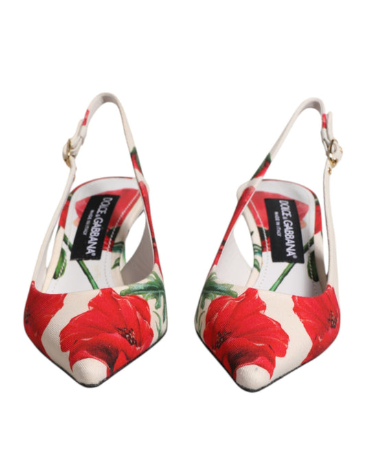 Dolce &amp; Gabbana Weiße Blumenabsätze Slingback-Sandalen Schuhe