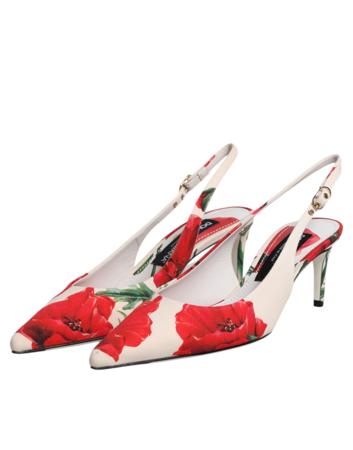 Dolce &amp; Gabbana Weiße Blumenabsätze Slingback-Sandalen Schuhe