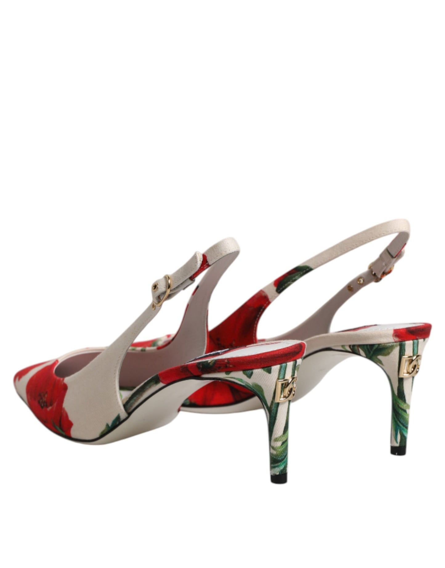 Dolce &amp; Gabbana Weiße Blumenabsätze Slingback-Sandalen Schuhe