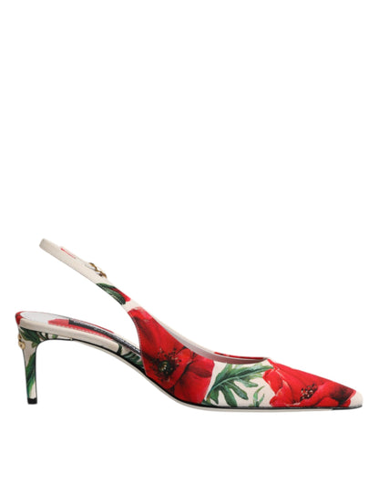 Dolce &amp; Gabbana Weiße Blumenabsätze Slingback-Sandalen Schuhe