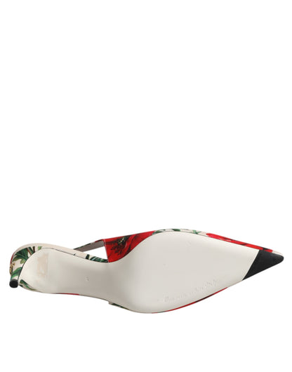 Dolce &amp; Gabbana Weiße Blumenabsätze Slingback-Sandalen Schuhe