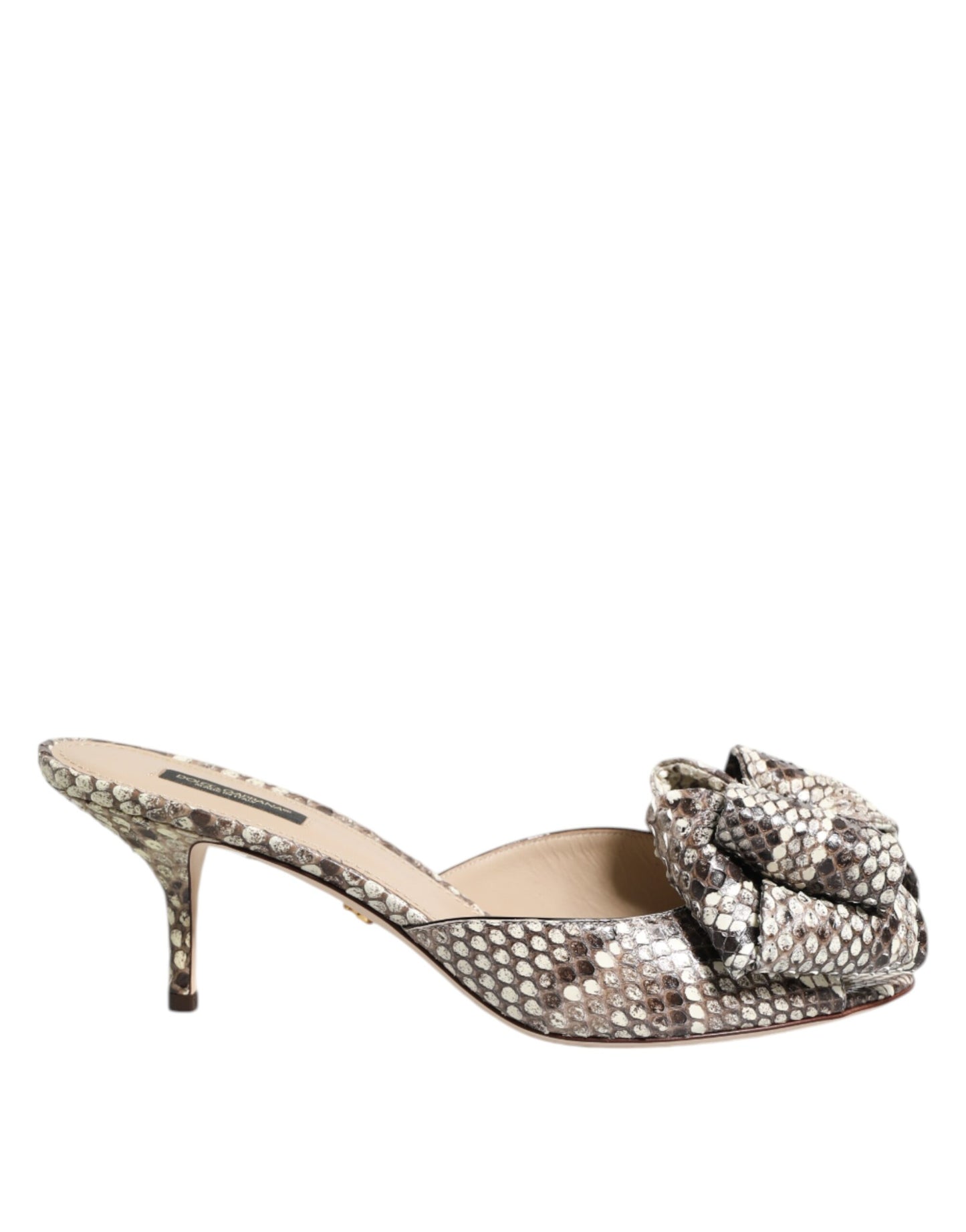 Dolce &amp; Gabbana – Keira – Peep-Toe-Pantoletten aus Leder mit mehrfarbiger Schleife