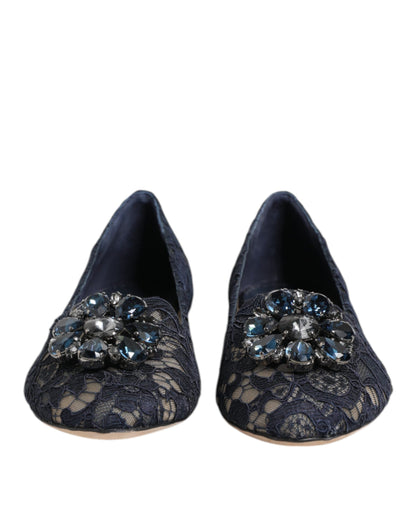 Dolce &amp; Gabbana – Blaue Taormina-Ballerinas mit Spitzenkristallen