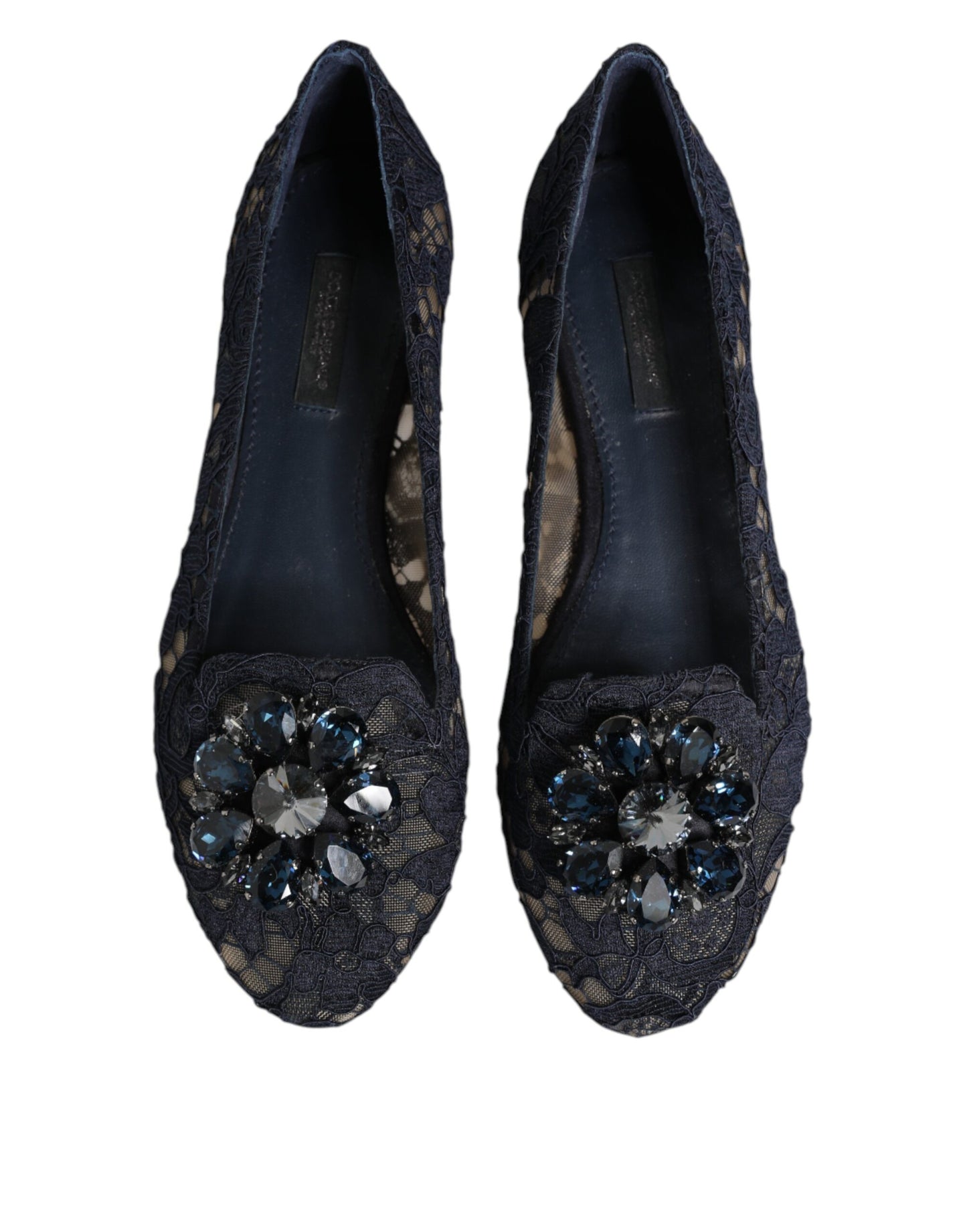 Dolce &amp; Gabbana – Blaue Taormina-Ballerinas mit Spitzenkristallen