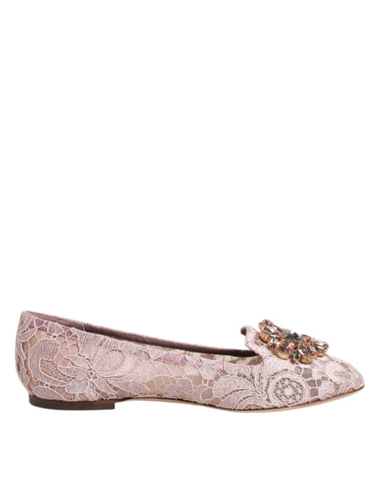 Dolce &amp; Gabbana – Rosa Taormina – Flache Schuhe mit Spitzen und Kristallen