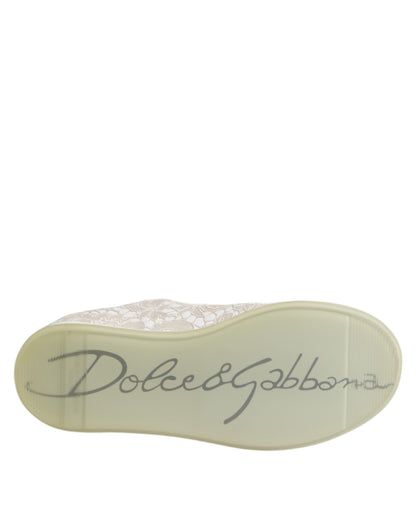Dolce &amp; Gabbana – Weiße Sneaker aus Leder mit Spitze