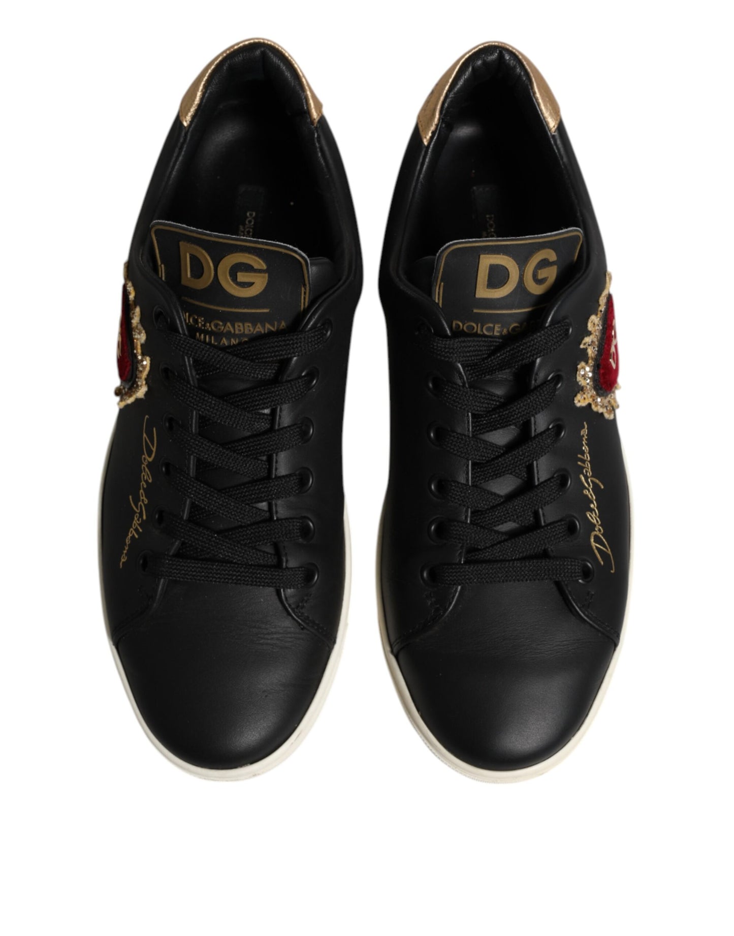 Dolce &amp; Gabbana – Sacred Heart – Sneaker aus schwarzem Leder