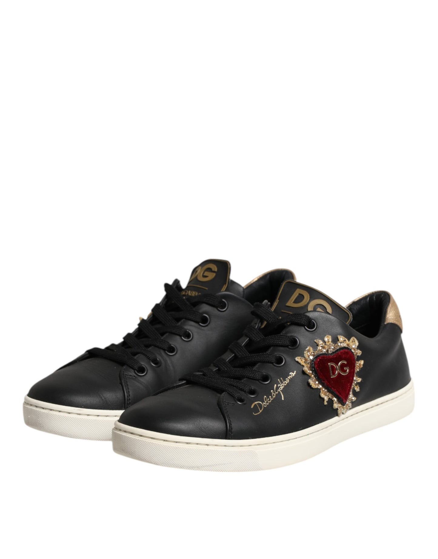 Dolce &amp; Gabbana – Sacred Heart – Sneaker aus schwarzem Leder