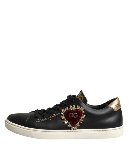 Dolce &amp; Gabbana – Sacred Heart – Sneaker aus schwarzem Leder
