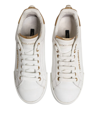 Dolce &amp; Gabbana Weiße Leder Low Top Damen Sneakers Schuhe