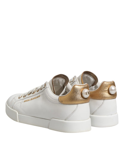 Dolce &amp; Gabbana Weiße Leder Low Top Damen Sneakers Schuhe