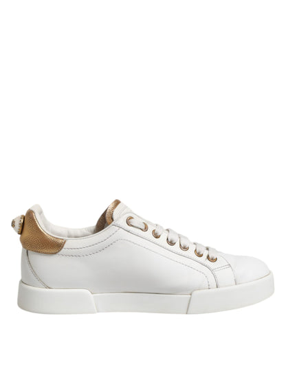 Dolce &amp; Gabbana Weiße Leder Low Top Damen Sneakers Schuhe