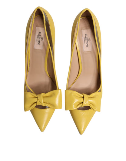 Valentino Yellow Patent Leather PVC Bow Heels Pumps Shoes