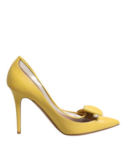 Valentino Yellow Patent Leather PVC Bow Heels Pumps Shoes