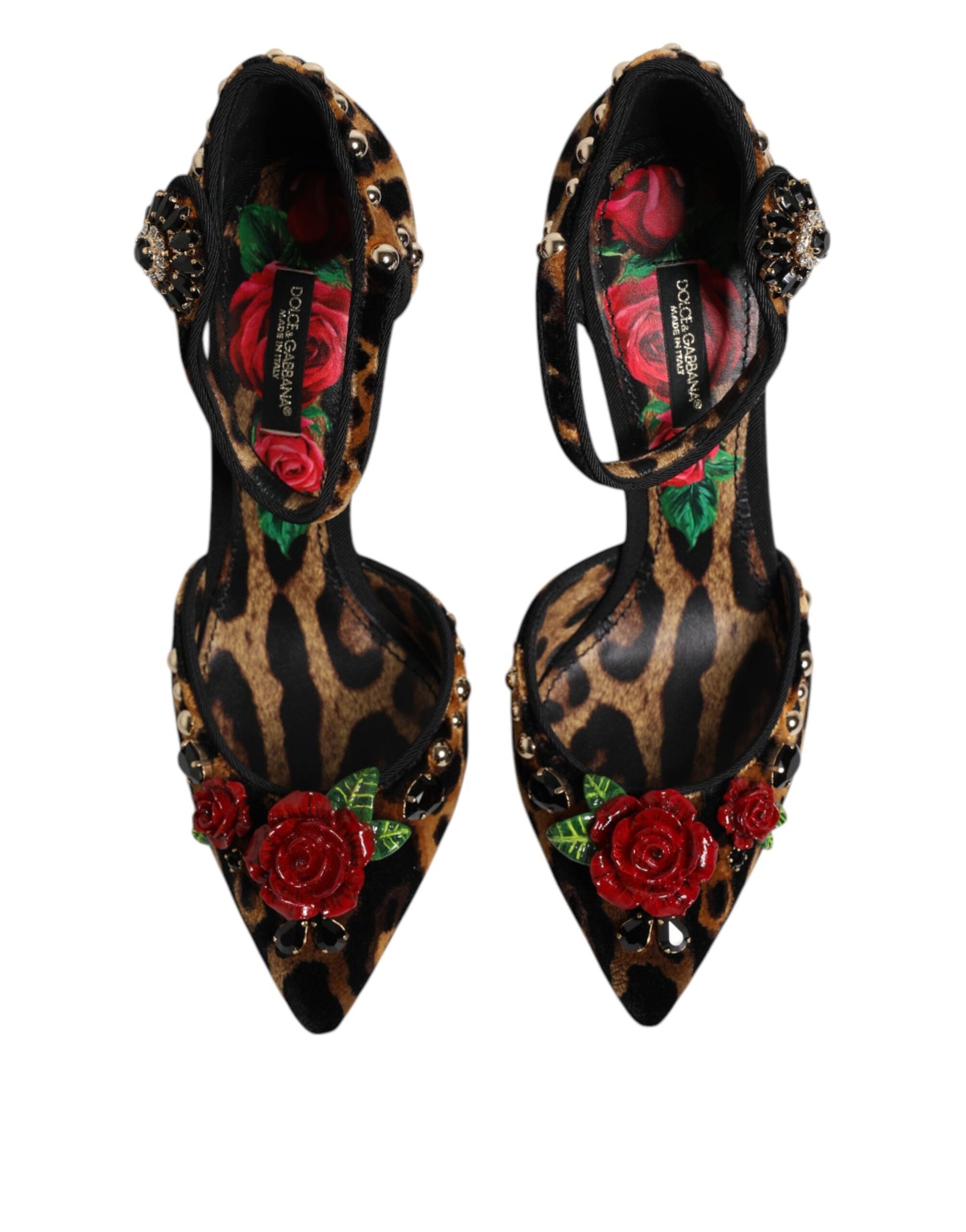 Dolce &amp; Gabbana – Pumps mit Leopardenmuster und Kristallrosen in Braun
