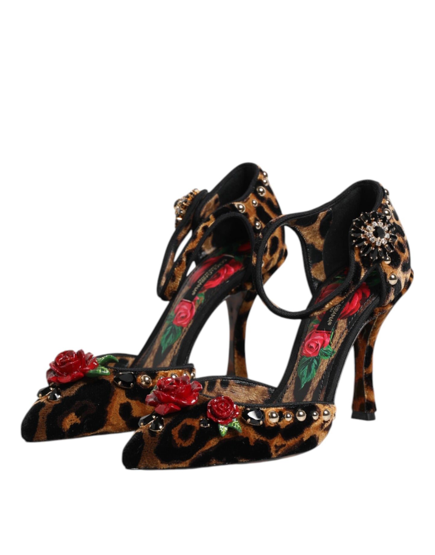 Dolce &amp; Gabbana – Pumps mit Leopardenmuster und Kristallrosen in Braun
