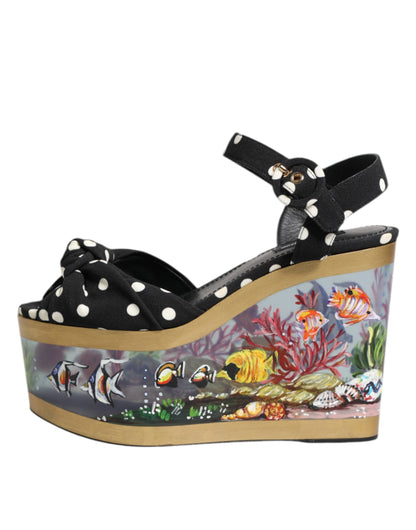 Dolce &amp; Gabbana Multicolor Fish Polka Dot Keil Sandalen Schuhe