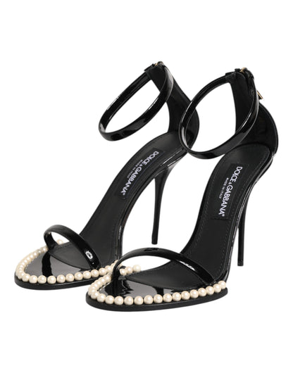 Dolce &amp; Gabbana – Schwarze Sandalen „KEIRA“ mit Perlenverzierung