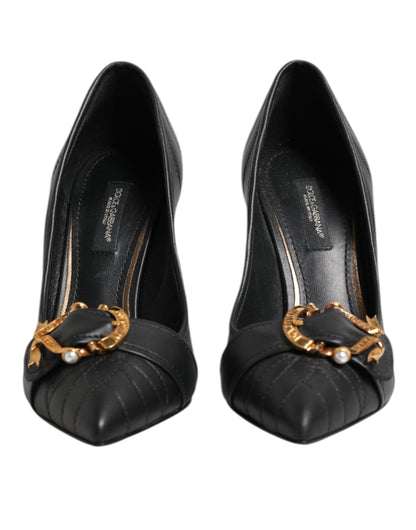 Dolce &amp; Gabbana Schwarze Devotion Leder Heels Pumps Schuhe