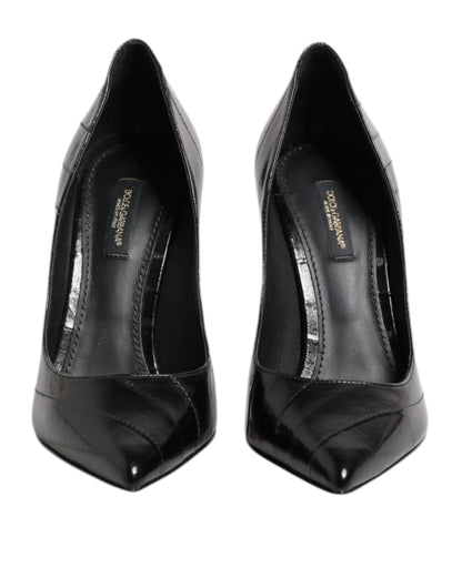 Dolce &amp; Gabbana Schwarze Leder Stiletto High Heels Pumps Schuhe