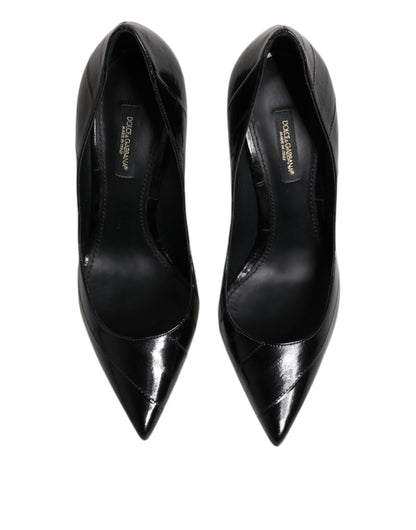 Dolce &amp; Gabbana Schwarze Leder Stiletto High Heels Pumps Schuhe