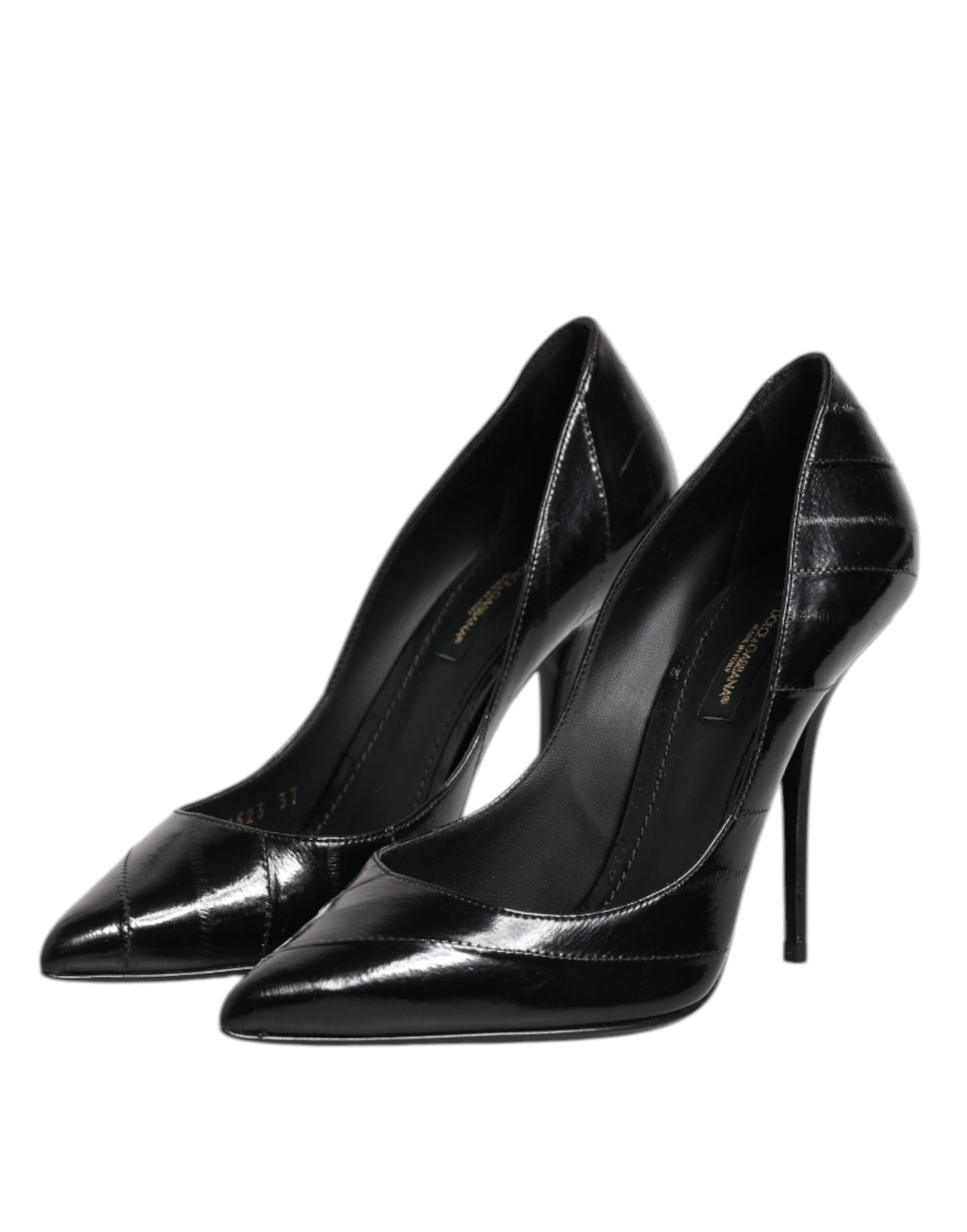 Dolce &amp; Gabbana Schwarze Leder Stiletto High Heels Pumps Schuhe