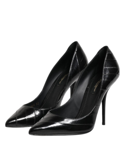 Dolce &amp; Gabbana Schwarze Leder Stiletto High Heels Pumps Schuhe