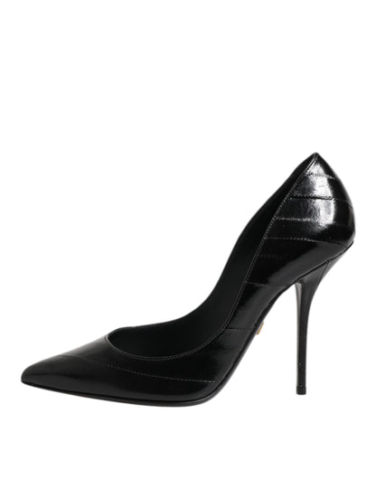 Dolce &amp; Gabbana Schwarze Leder Stiletto High Heels Pumps Schuhe