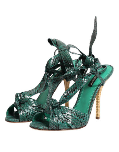 Dolce &amp; Gabbana Grüne Pythonleder Heels Sandalen Schuhe