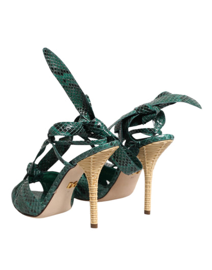 Dolce &amp; Gabbana Grüne Pythonleder Heels Sandalen Schuhe