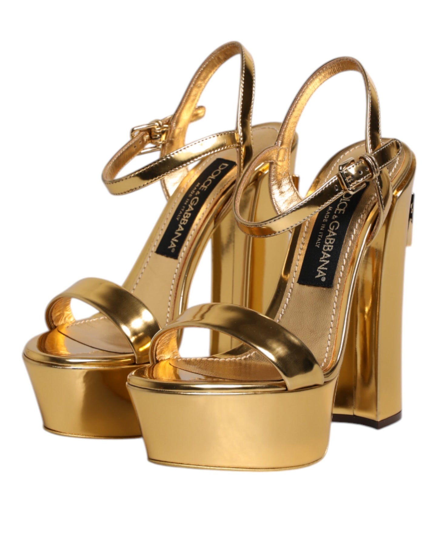 Dolce &amp; Gabbana Keira Sandalen aus goldenem Leder mit Plateausohle